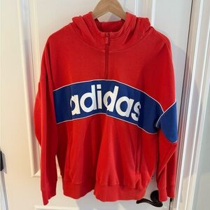 Adidas Red Hoodie with Blue and White Logo